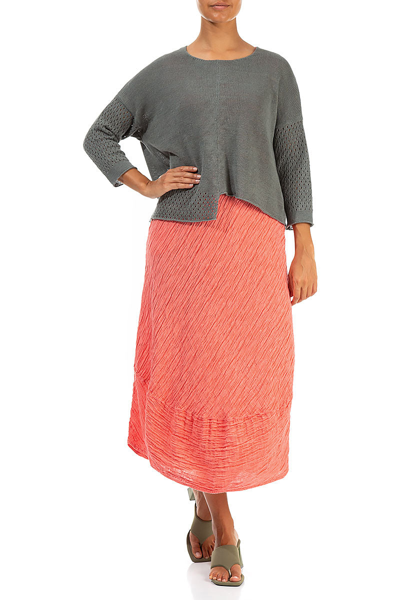 Sleeveless Crinkled Living Coral Silk Dress