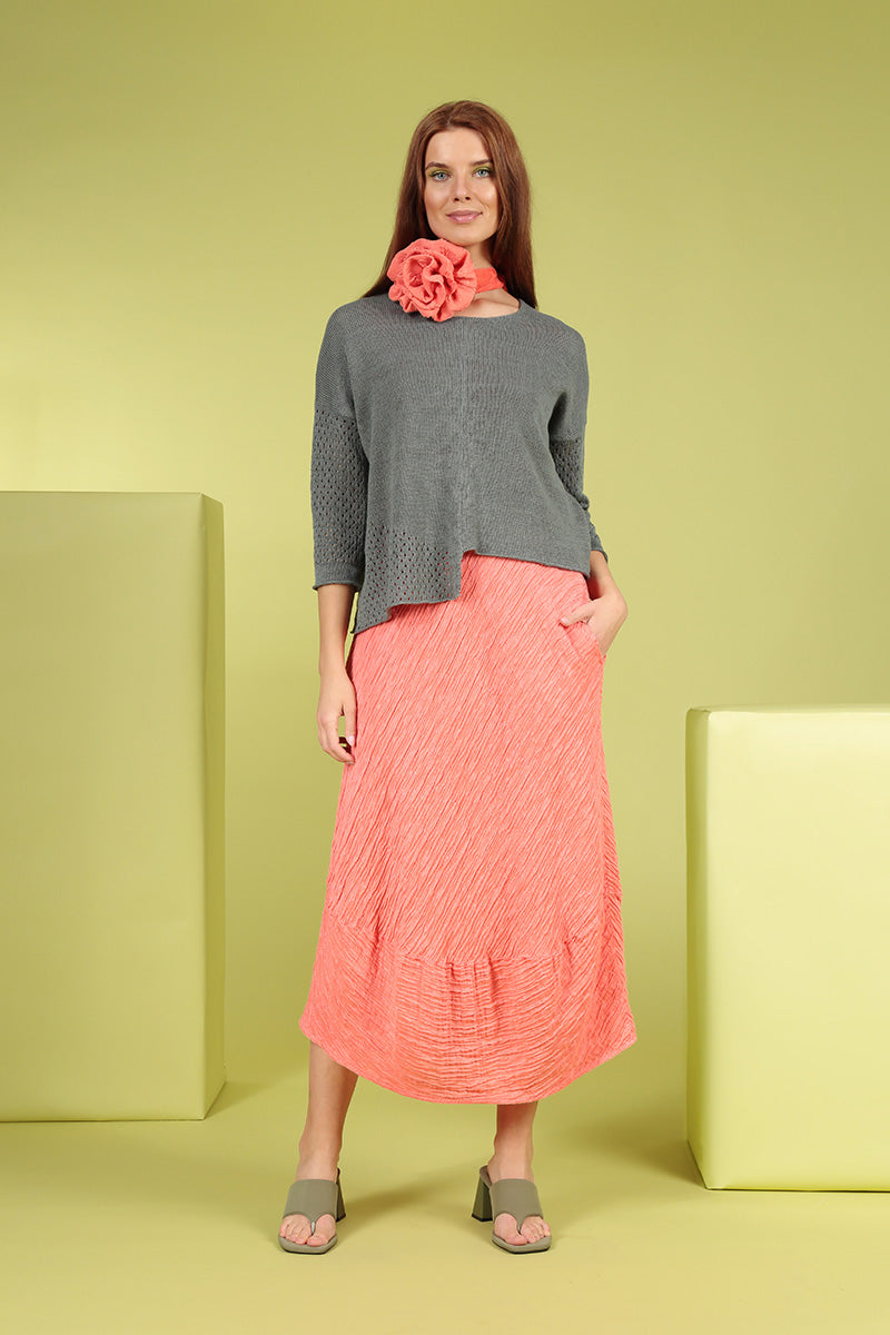 Sleeveless Crinkled Living Coral Silk Dress