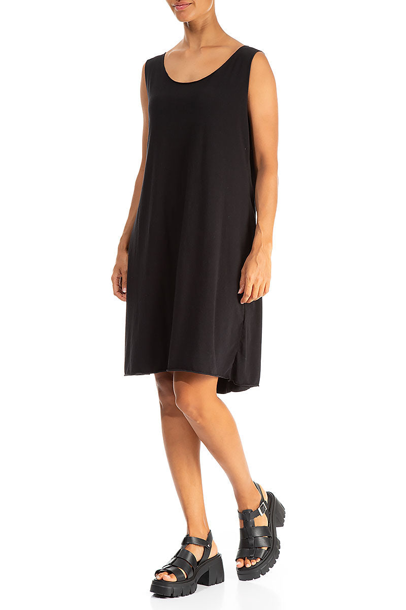 Sleeveless Mini Black Cotton Dress