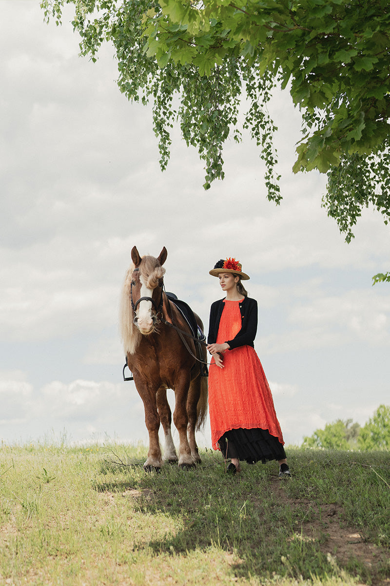 Sleeveless Textured Living Coral Silk Dress