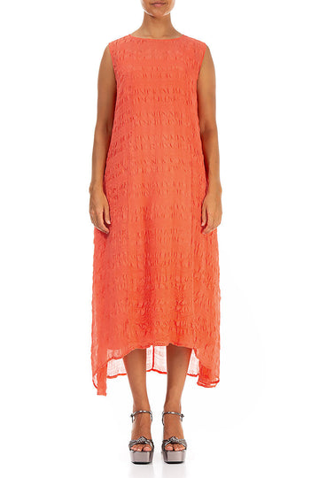 Sleeveless Textured Living Coral Silk Dress