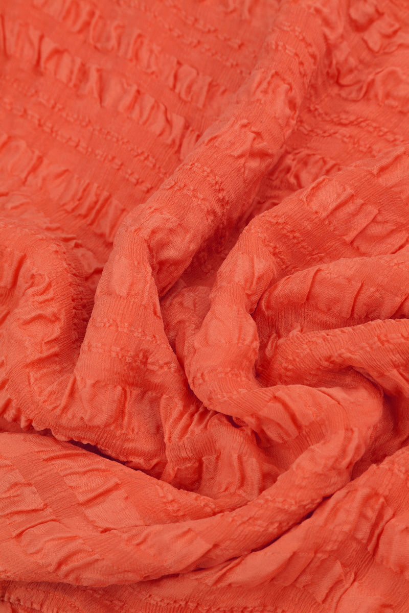 Sleeveless Textured Living Coral Silk Dress