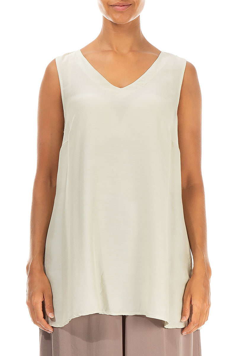 Sleeveless V-Neck Laurel Green Silk Bamboo Blouse