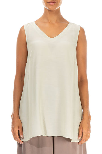 Sleeveless V-Neck Laurel Green Silk Bamboo Blouse