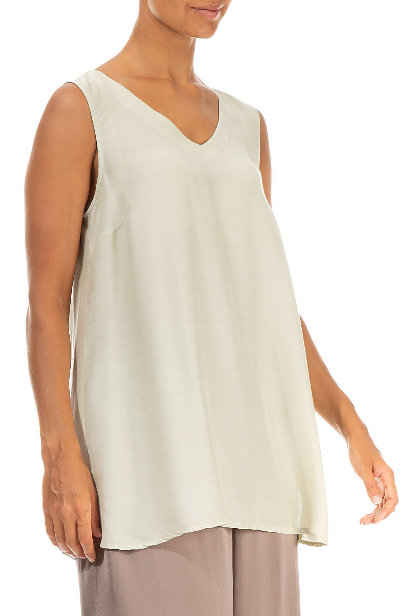 Sleeveless V-Neck Laurel Green Silk Bamboo Blouse