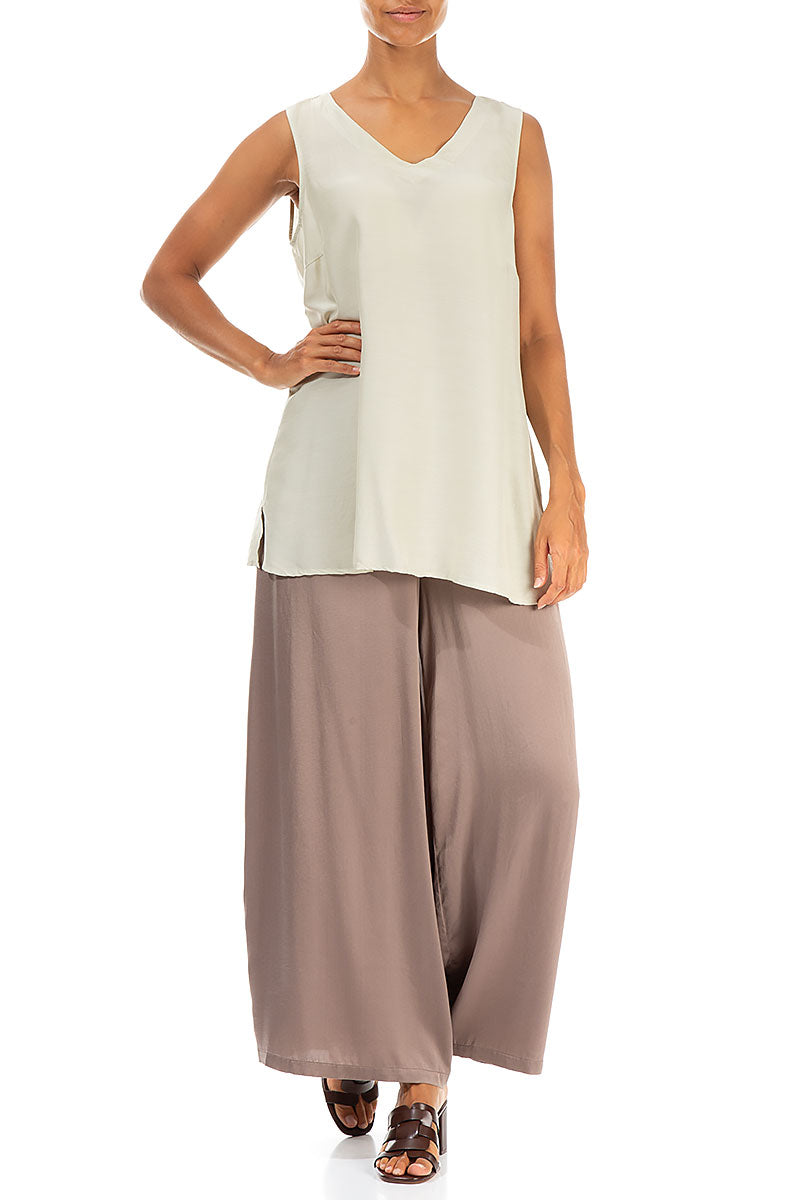 Sleeveless V-Neck Laurel Green Silk Bamboo Blouse