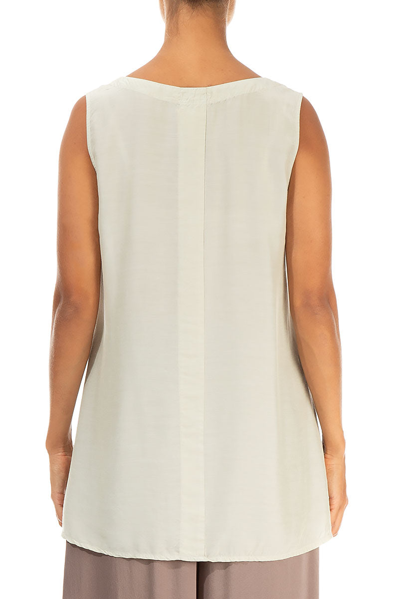 Sleeveless V-Neck Laurel Green Silk Bamboo Blouse