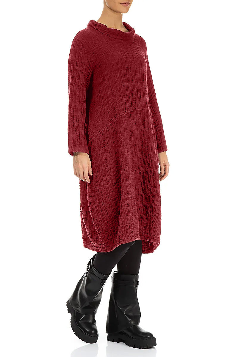 Soft Cowl Cherry Red Textured Linen Dress