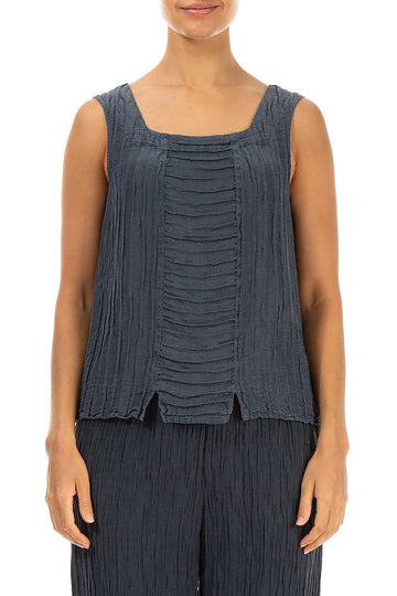 Square Neck Crinkled Graphite Silk Linen Blouse