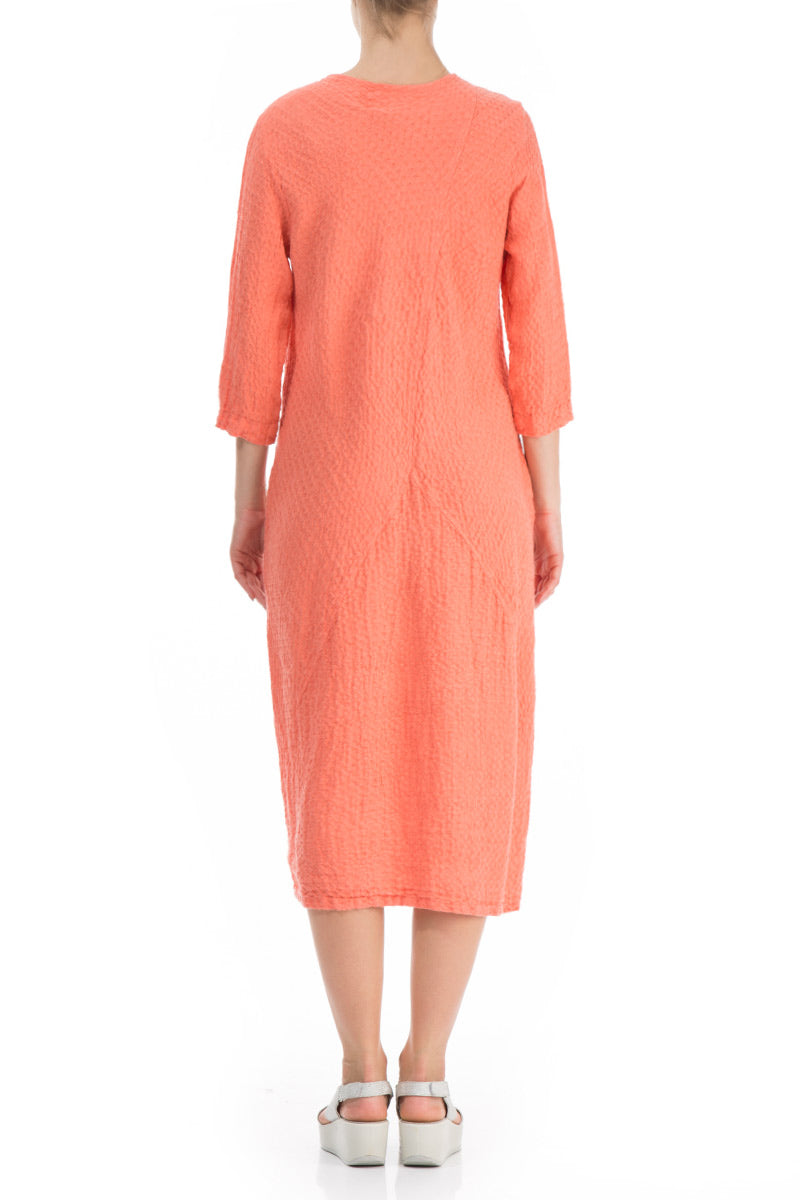 Straight Coral Textured Linen Dress