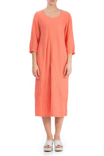 Straight Coral Textured Linen Dress