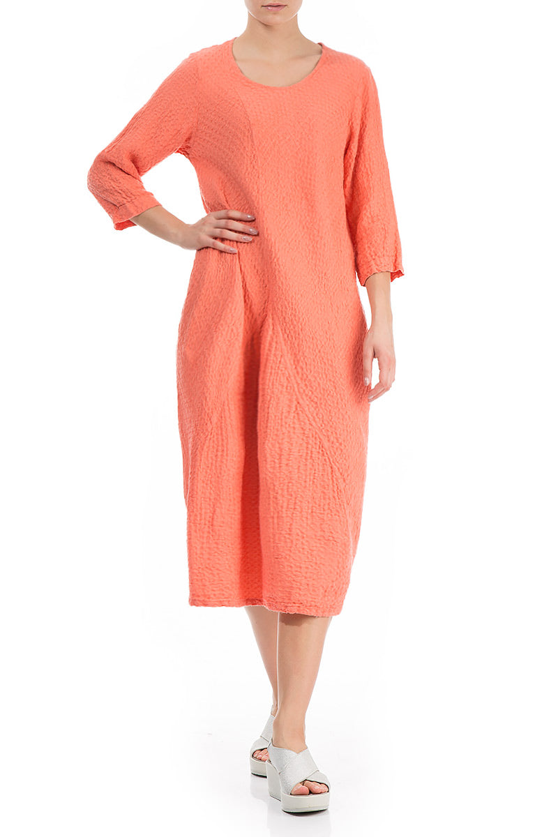 Straight Coral Textured Linen Dress