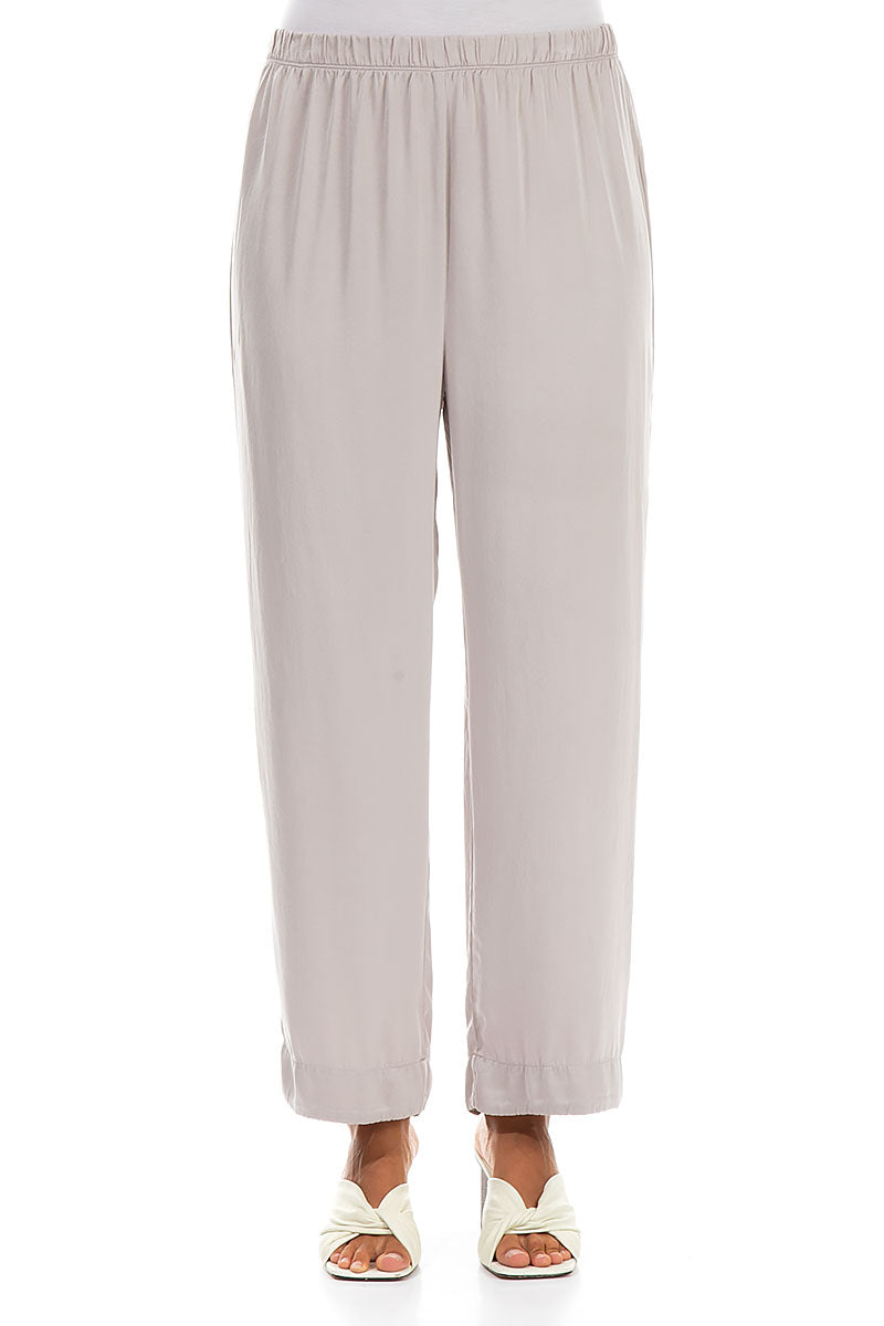 Straight Greige Silk Trousers