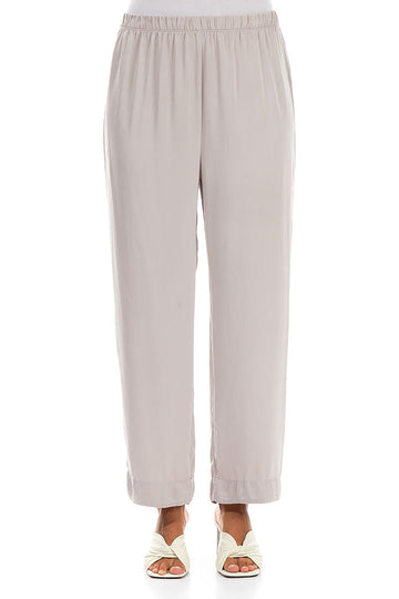Straight Greige Silk Trousers