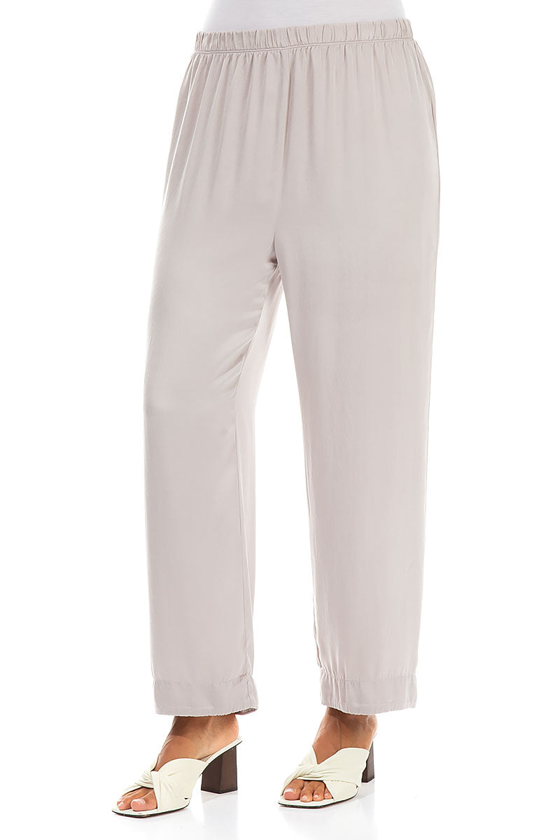 Straight Greige Silk Trousers