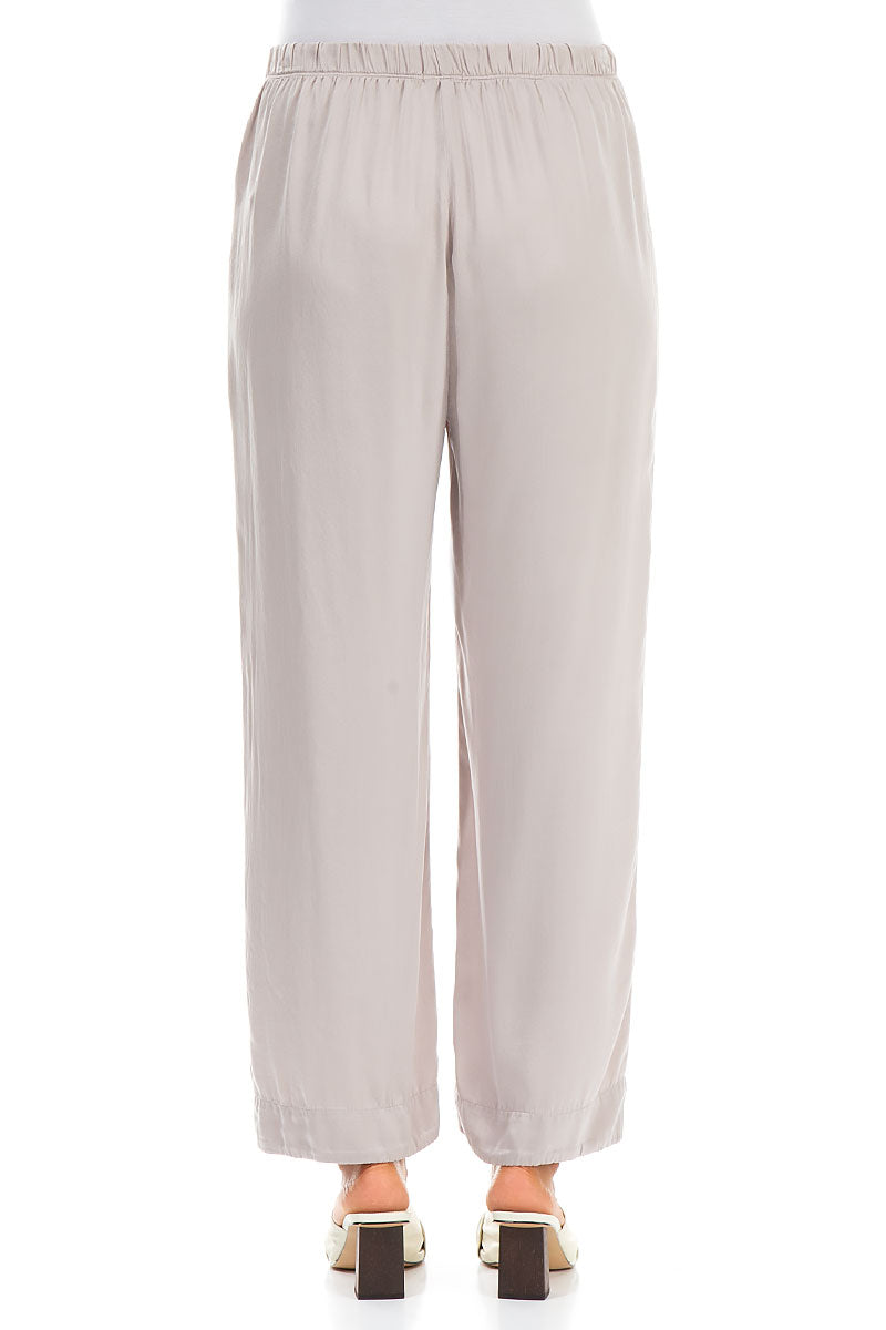 Straight Greige Silk Trousers