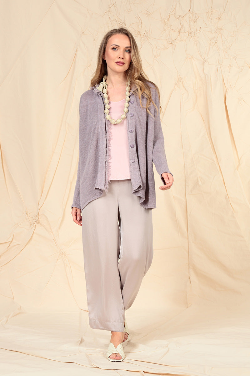Straight Greige Silk Trousers