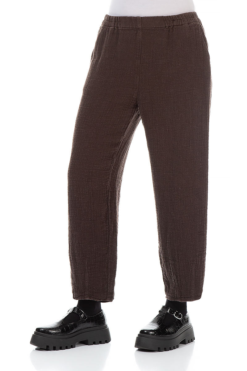 Straight Pepper Brown Heavy Linen Trousers