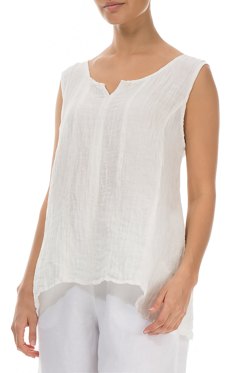 Sweetheart Neck Crinkled White  Silk Top