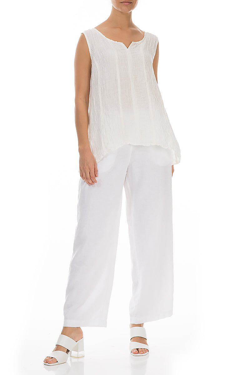 Sweetheart Neck Crinkled White  Silk Top