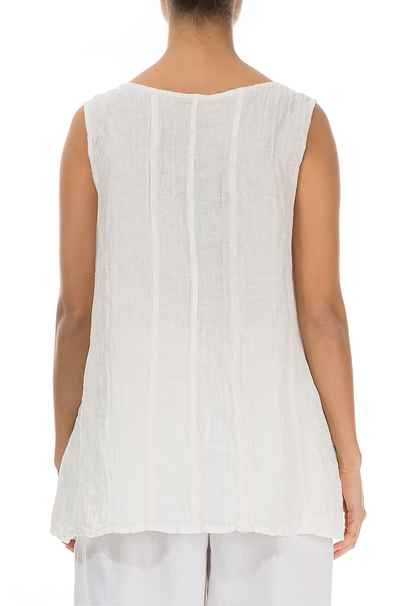 Sweetheart Neck Crinkled White  Silk Top