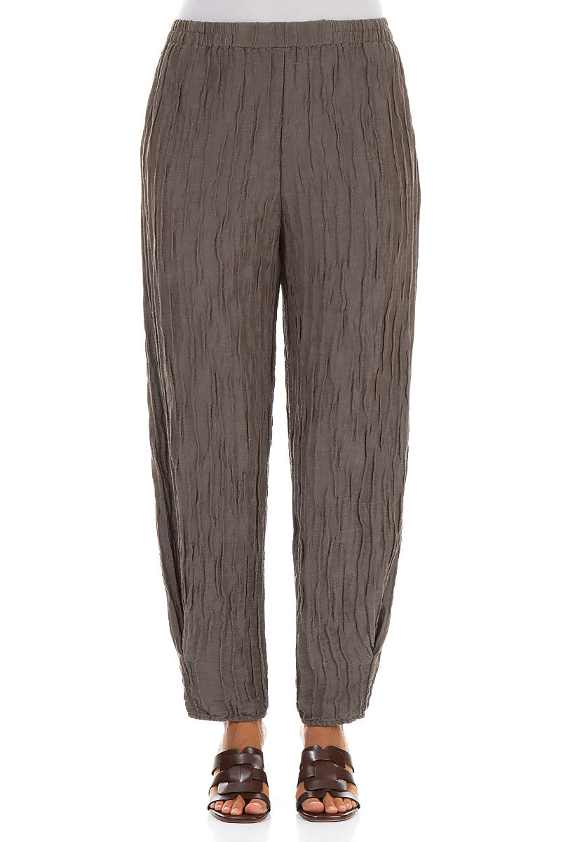 Tapered Barrel Truffle Crinkled Silk Trousers