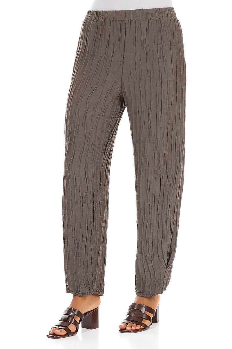 Tapered Barrel Truffle Crinkled Silk Trousers