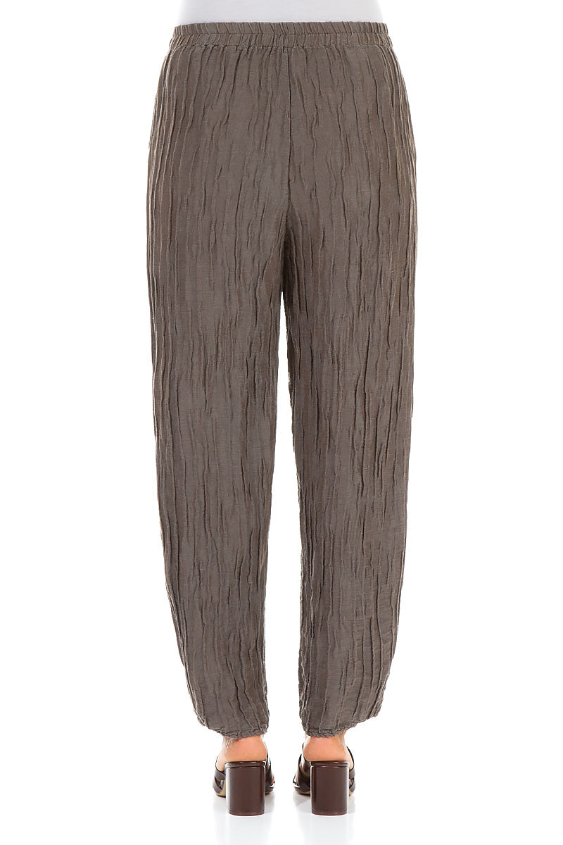 Tapered Barrel Truffle Crinkled Silk Trousers