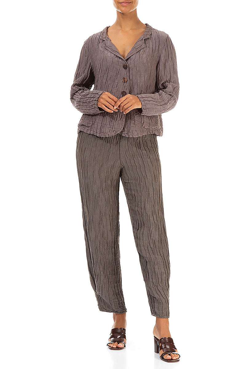 Tapered Barrel Truffle Crinkled Silk Trousers