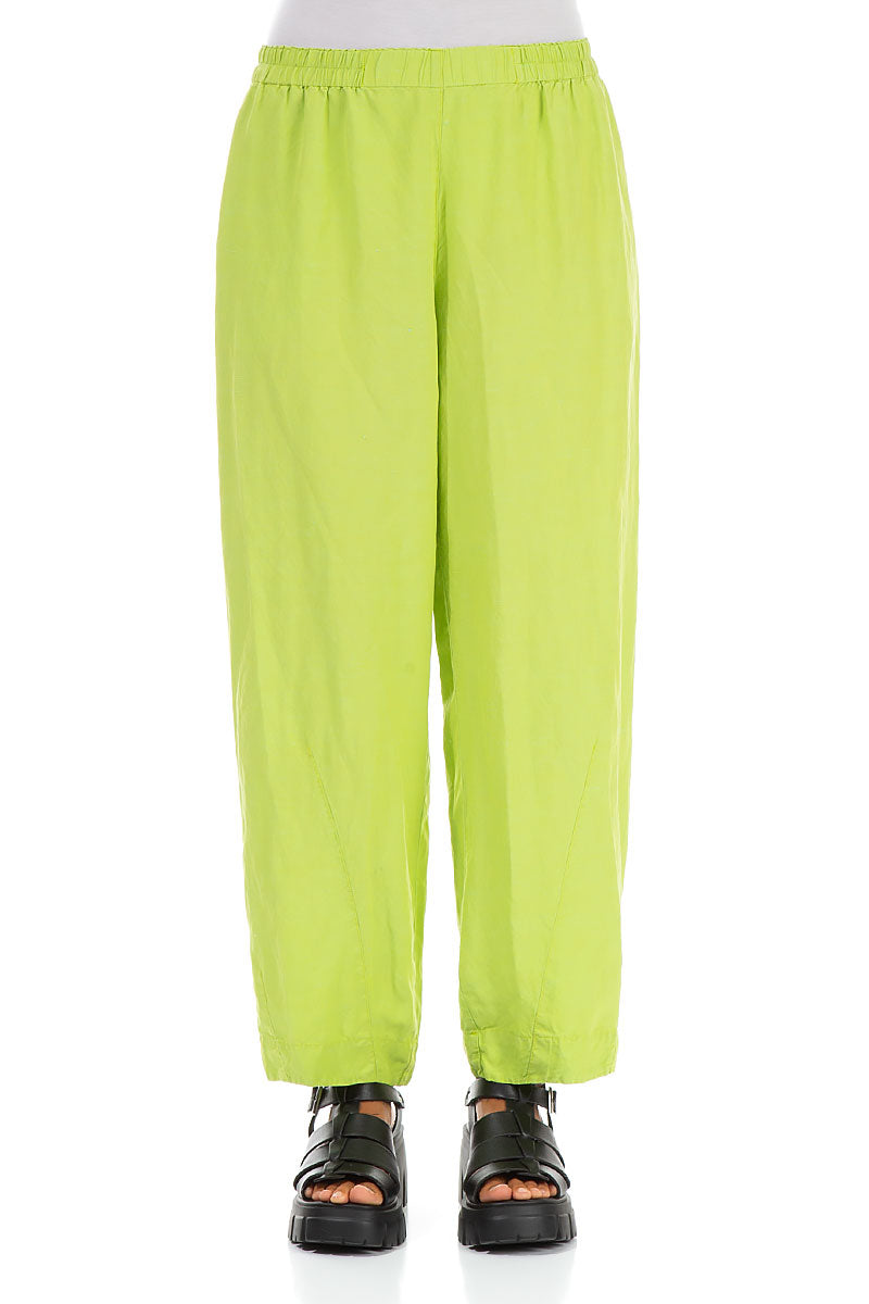 Tapered Lime Silk Linen Trousers