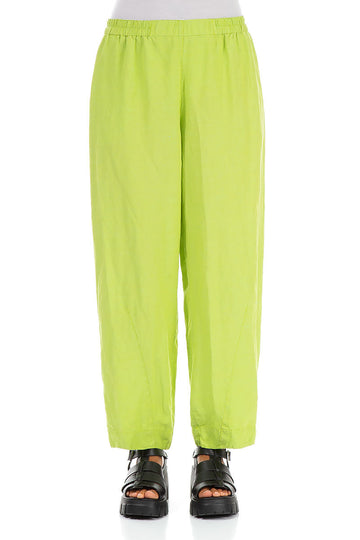 Tapered Lime Silk Linen Trousers