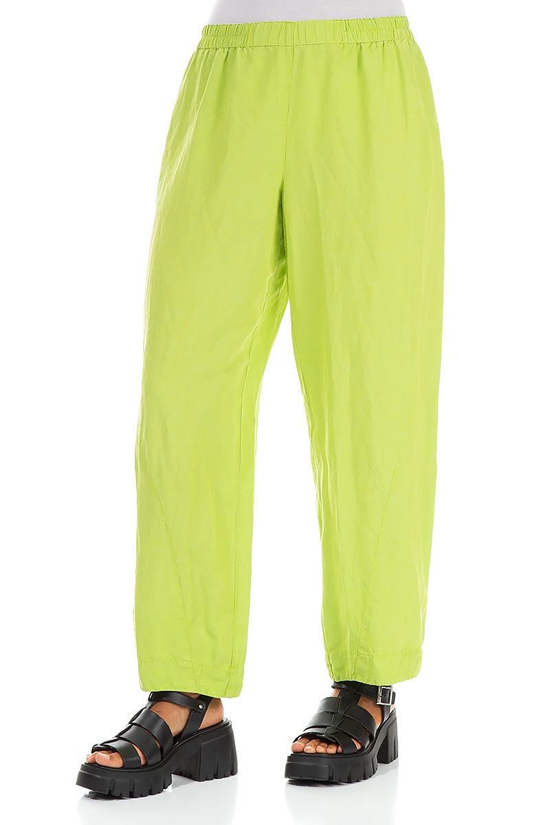 Tapered Lime Silk Linen Trousers