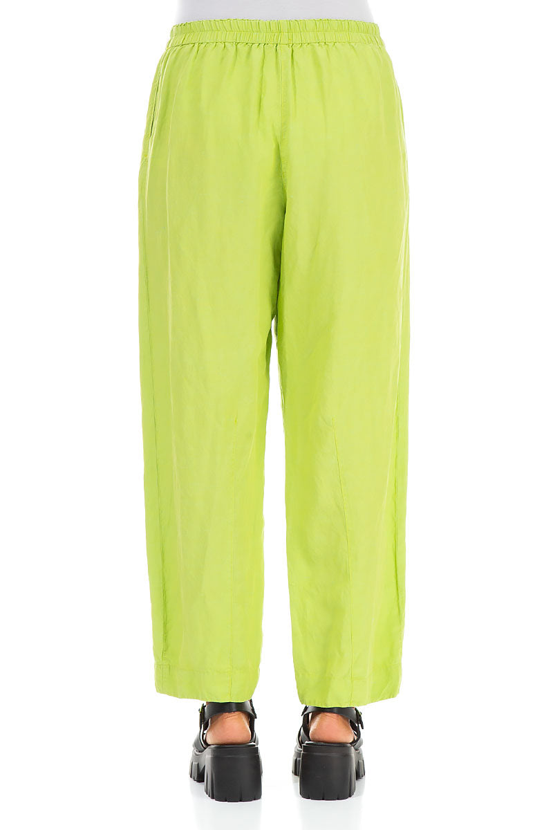 Tapered Lime Silk Linen Trousers