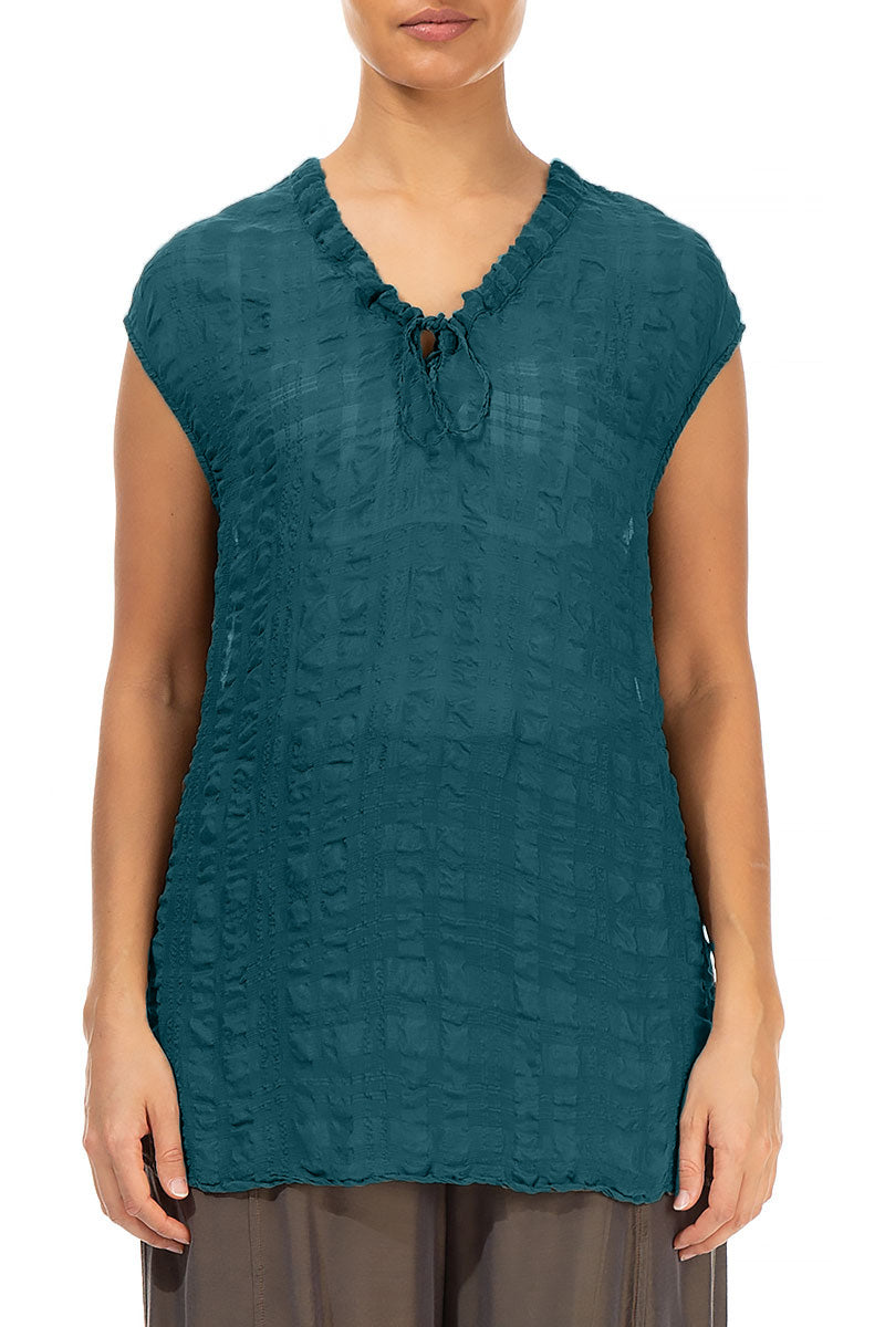 Textured Dark Teal Silk Blouse