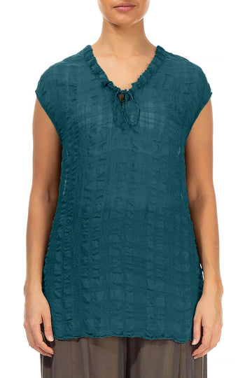 Textured Dark Teal Silk Blouse