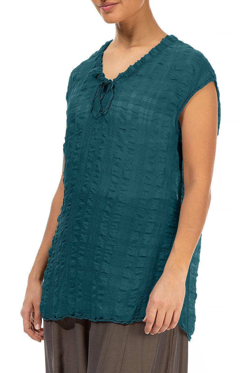 Textured Dark Teal Silk Blouse
