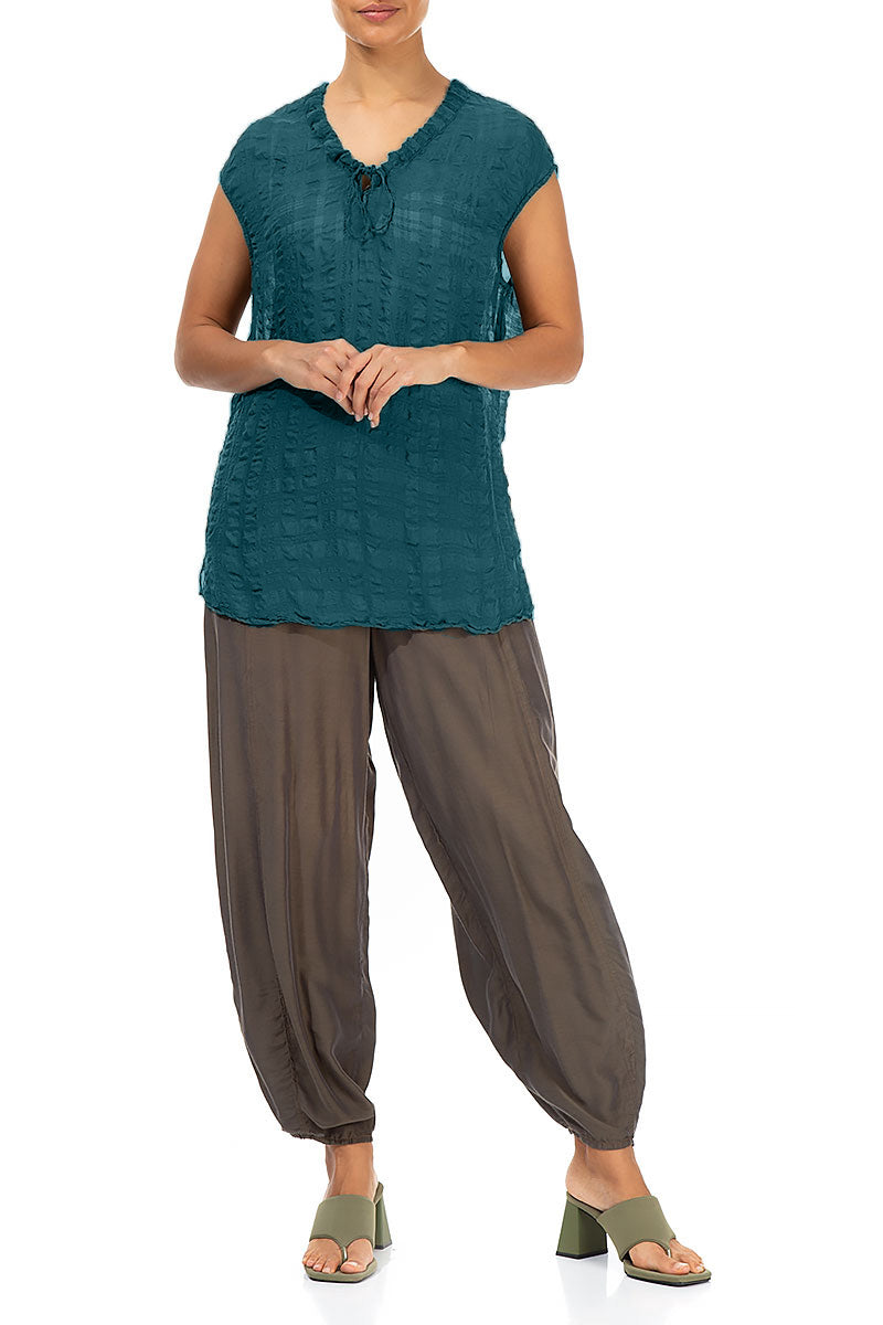 Textured Dark Teal Silk Blouse