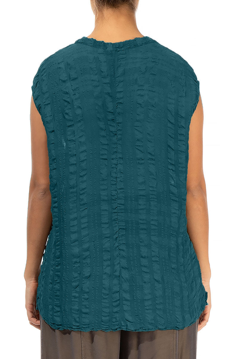 Textured Dark Teal Silk Blouse