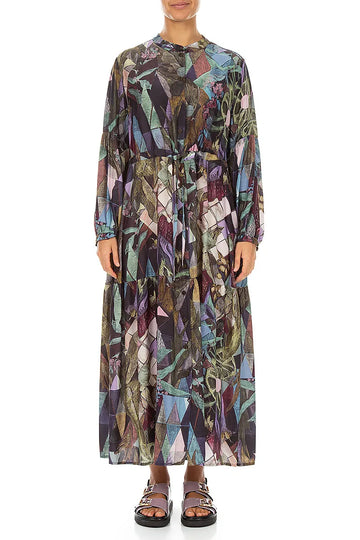 Tiered Tie Up Art Mosaic Silk Bamboo Dress 1