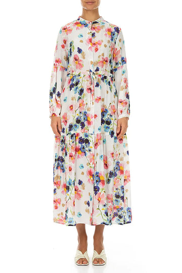 Tiered Tie Up Primrose Silk Bamboo Dress 1