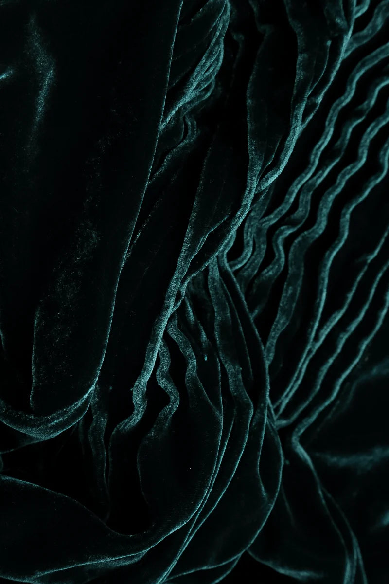 Tuck Front Peacock Silk Velvet Blouse