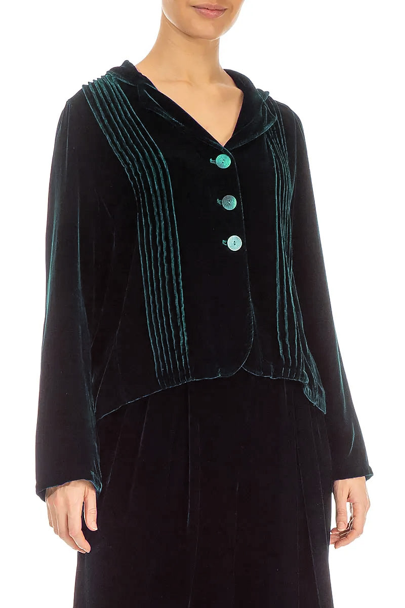 Tuck Front Peacock Silk Velvet Jacket