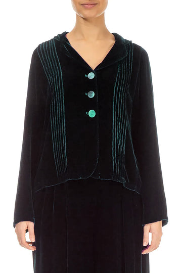 Tuck Front Peacock Silk Velvet Jacket