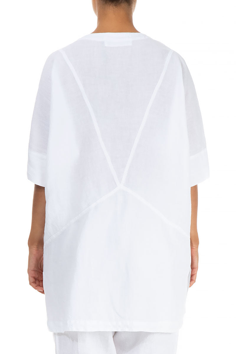 Two Front Pockets White Linen Tunic