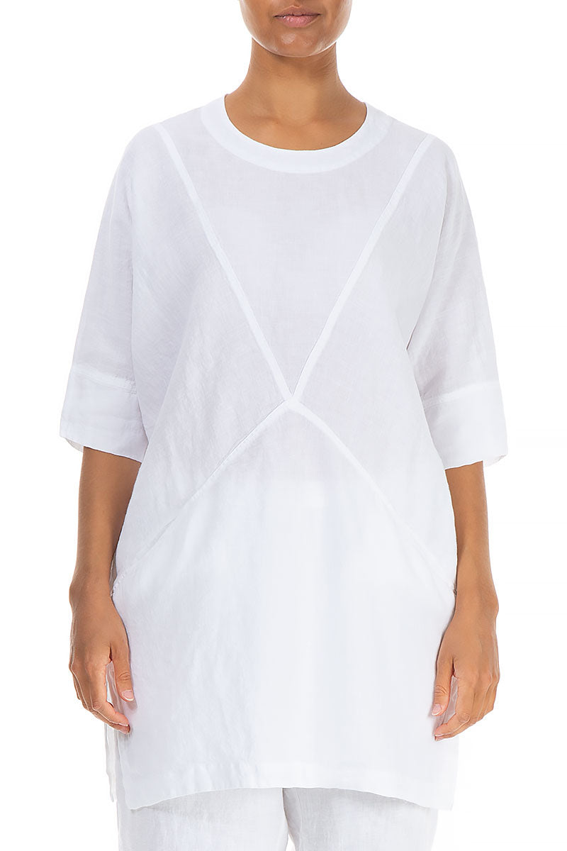 Two Front Pockets White Linen Tunic