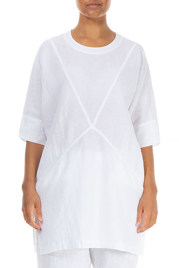 Two Front Pockets White Linen Tunic