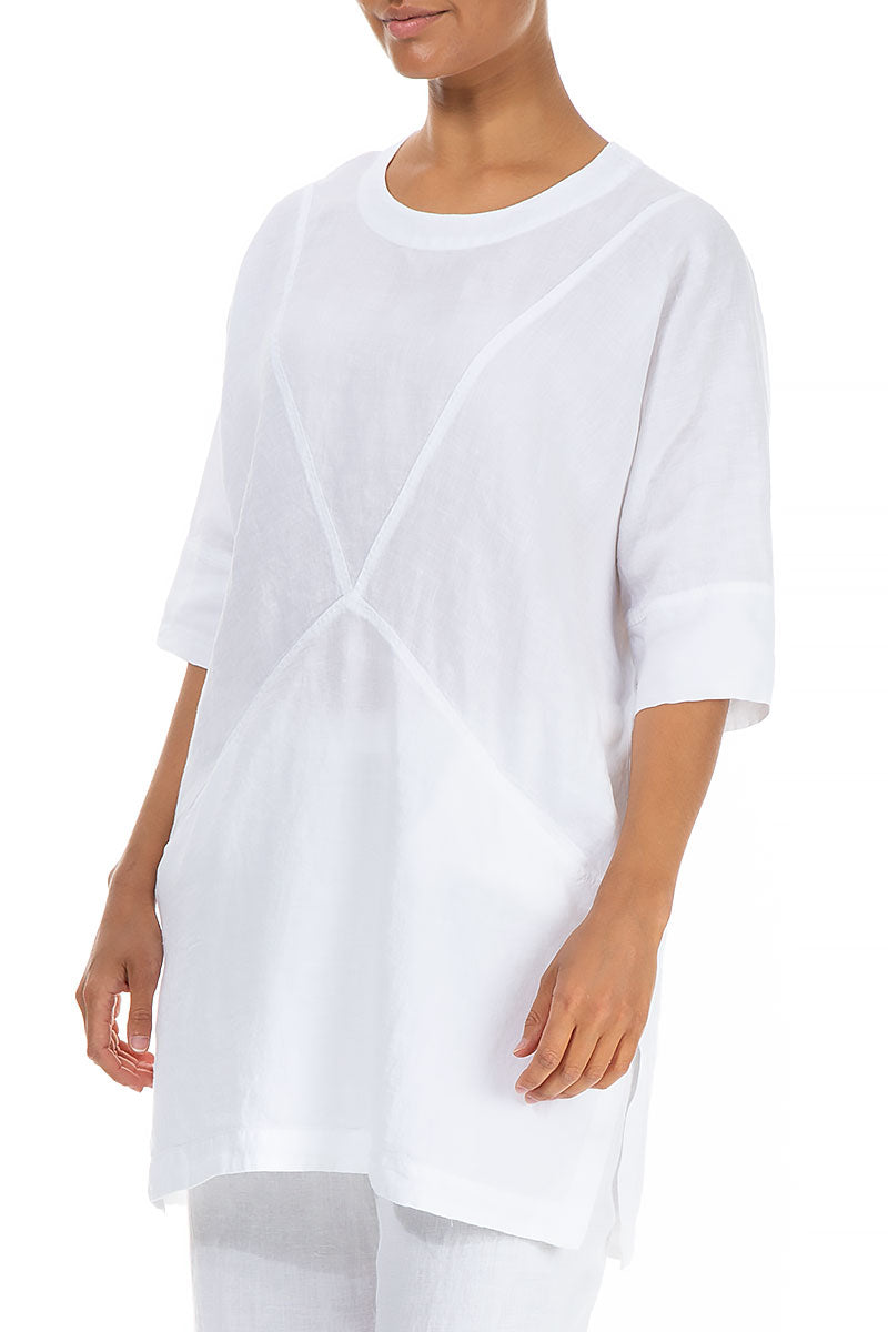 Two Front Pockets White Linen Tunic