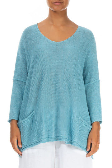 Two Pockets Baby Blue Linen Jumper
