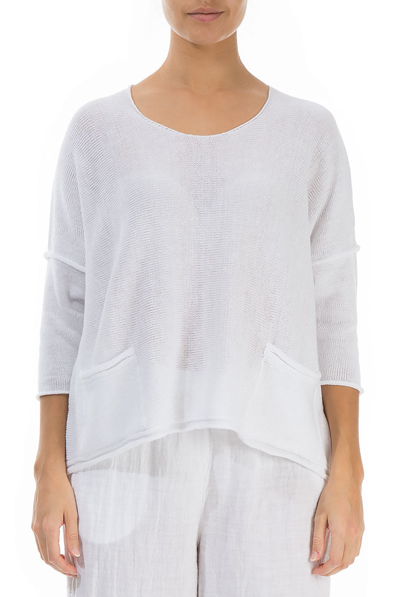 Two Pockets White Linen Jumper