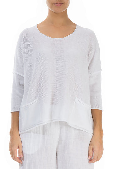Two Pockets White Linen Jumper